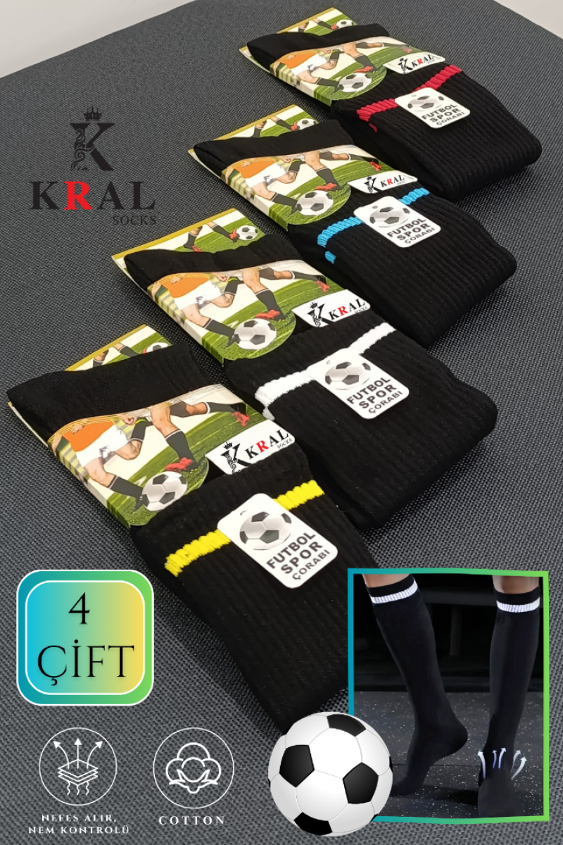 Erkek 4 Çift Futbol Maç Çorabı (40-45 BEDEN) Tozluk Halısaha Çorap