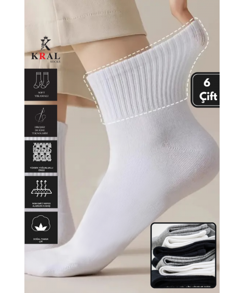 6 Çift Pamuklu Tenis Çorap Dikişsiz Kolej Boy Unisex (3 RENK)