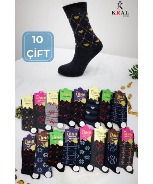 KADIN Çok Renkli Soket Çorap (10 ÇİFT) Likralı Pamuklu Penye Uzun Çorap