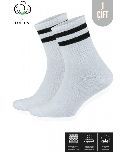 Erkek - Kadın Çizgili Kolej Tenis Çorabı Pamuklu Terletmez Çorap