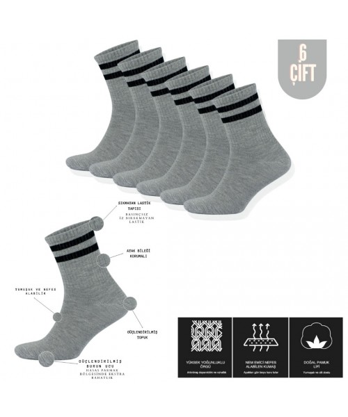Erkek Kadın (6 ÇİFT) Çizgili Kolej Tenis Çorabı Pamuklu Terletmez Çorap Erkek Kadın (6 ÇİFT) Çizgili Kolej Tenis Çorabı Pamuklu Terletmez Çorap