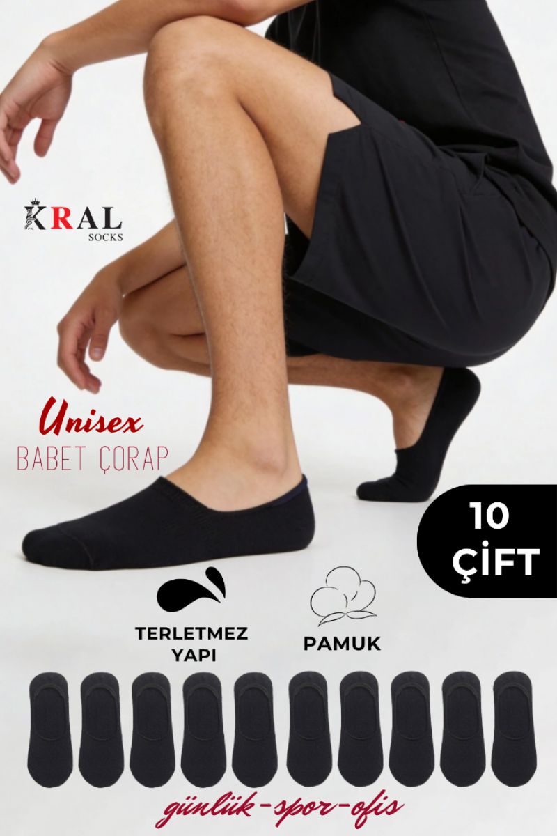 10 Çift Unisex Pamuklu Babet Çorap