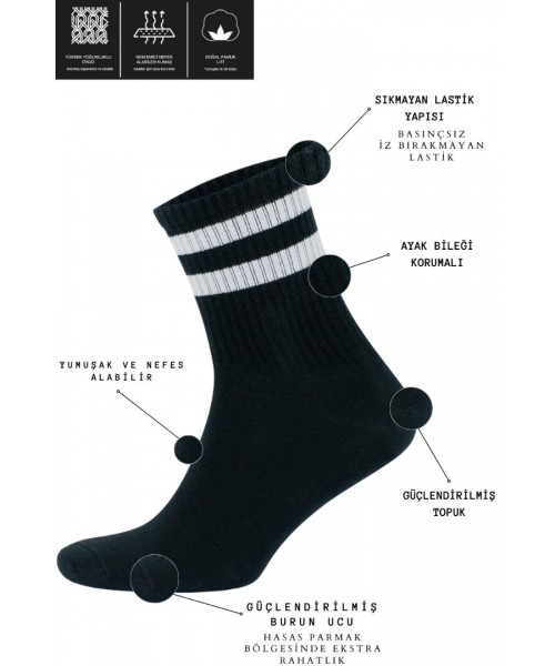 Erkek - Kadın Çizgili Kolej Tenis Çorabı Pamuklu Terletmez Çorap Erkek - Kadın Çizgili Kolej Tenis Çorabı Pamuklu Terletmez Çorap