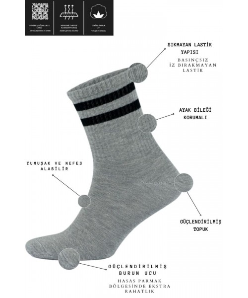 Erkek - Kadın Çizgili Kolej Tenis Çorabı Pamuklu Terletmez Çorap Erkek - Kadın Çizgili Kolej Tenis Çorabı Pamuklu Terletmez Çorap