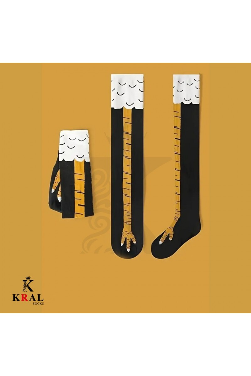 Kadın Dizüstü Çorap (3 Çift) Diz Üstü Zebra - Siyah - Tavuk Bacağı Çorap
