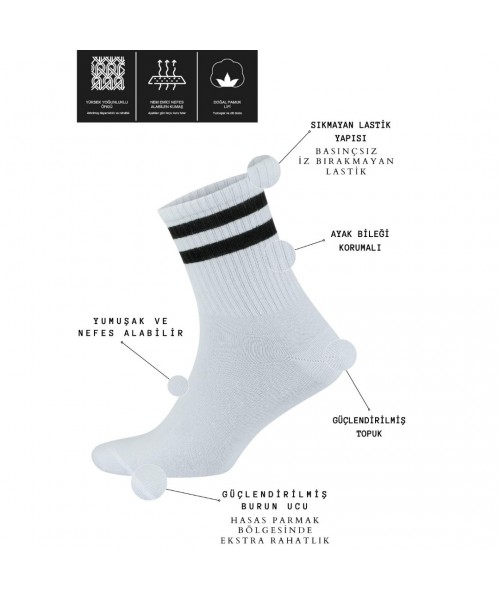 Erkek Kadın (6 ÇİFT) Çizgili Kolej Tenis Çorabı Pamuklu Terletmez Çorap Erkek Kadın (6 ÇİFT) Çizgili Kolej Tenis Çorabı Pamuklu Terletmez Çorap