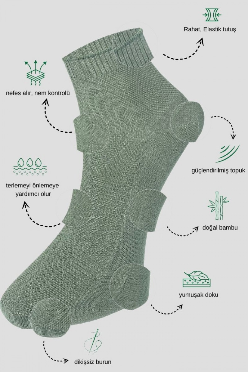 Erkek Patik Lacose Kabartma Desenli (5 ADET) Bambu Dikişsiz Parfümlü Kısa Çorap
