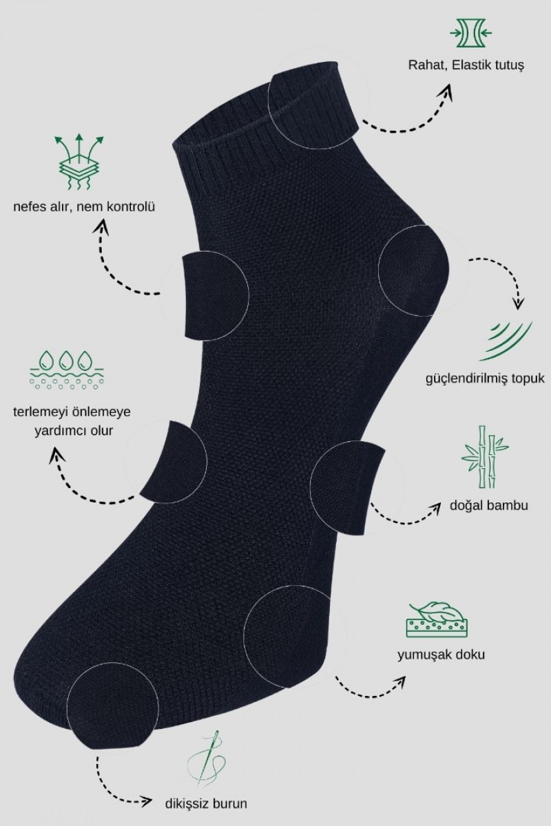 Dikişsiz Lacose Kabartma Desen Erkek Bambu Patik Çorap 5 Çift