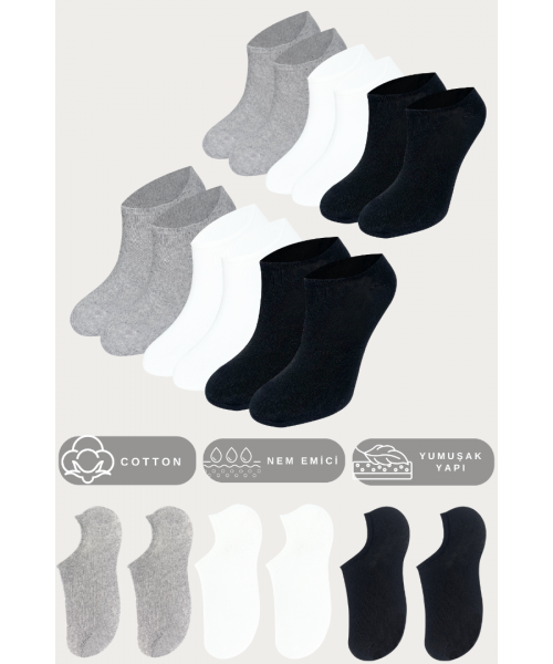 Kadın - Erkek - Unisex Düz Desen (6 ÇİFT) Pamuklu Beden Mevsimlik Terletmez Görünmez Çorap