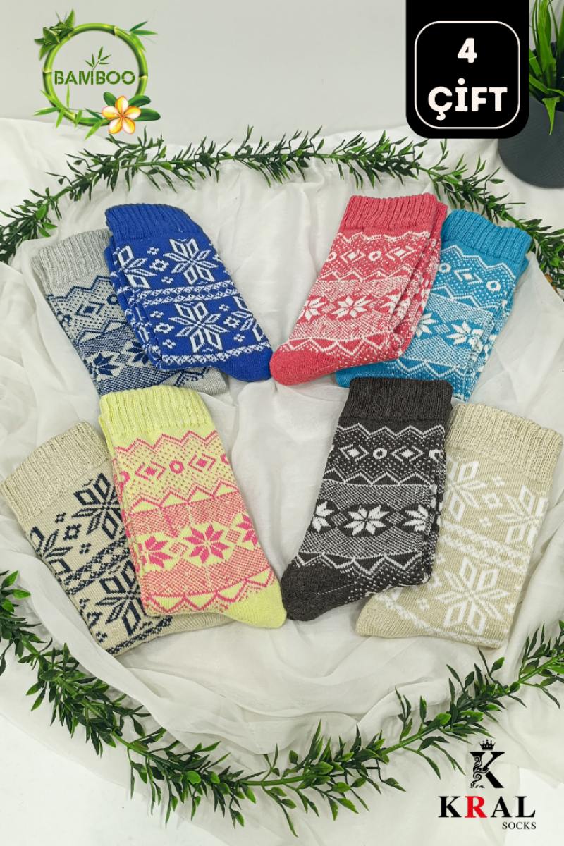Kadın Havlu 4 Çift Kışlık Yün Çorap (BAMBU YÜN) Ilkbahar Serisi