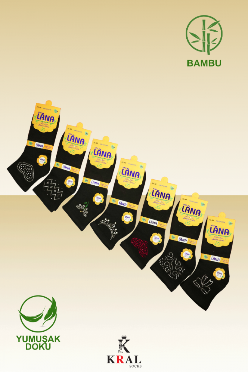 Kadın Bambu Çorap (5 ÇİFT) Renkli Taşlı Patik Kadın Çorap