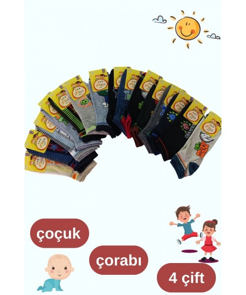 Kız - Erkek Çorap Tenis Model Pamuklu Terletmez (4 ÇİFT) Öğrenci Okul Çocuk Çorabı