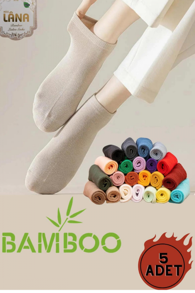 Kadın Bambu Patik Çorap (5 ADET / ÇİFT) Dikişsiz Parfümlü Kısa Model Hassas Çorabı