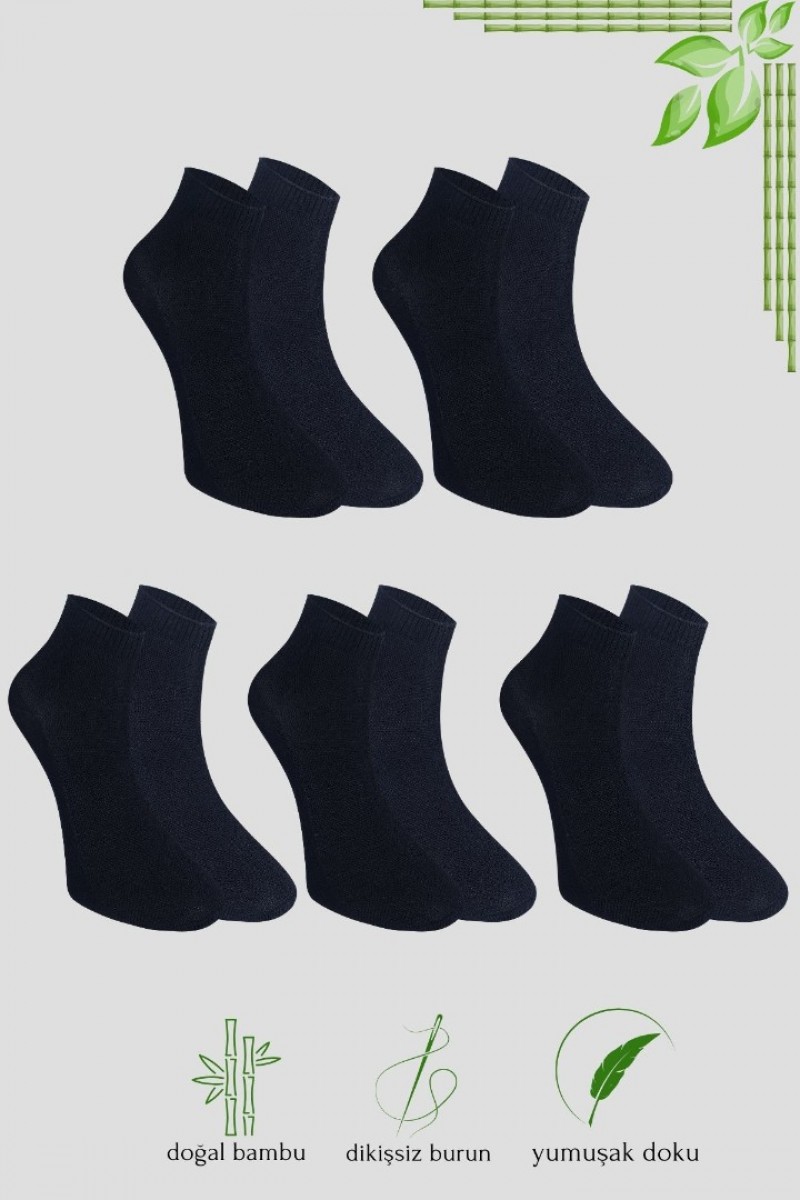 Dikişsiz Lacose Kabartma Desen Erkek Bambu Patik Çorap 5 Çift