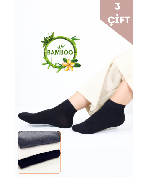 Kadın Bambu Patik Çorap (3 ADET) Görünmez Dikişsiz Parfümlü Kısa Yazlık Kadın Çorabı
