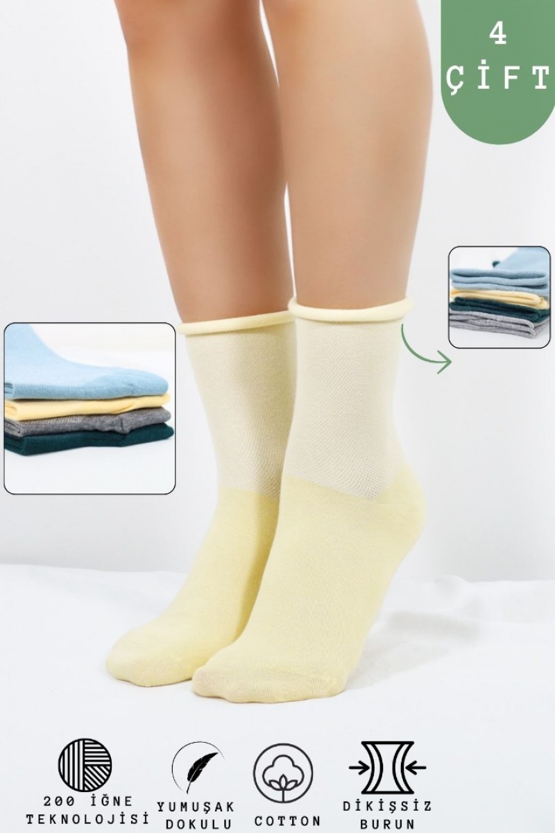 KRAL SOCKS Coton Dikişsiz Lastiksiz Roll-top Yazlık Sıkmayan 4 'lü Paket Uzun Kadın Çorap Seti KRAL SOCKS Coton Dikişsiz Lastiksiz Roll-top Yazlık Sıkmayan 4 'lü Paket Uzun Kadın Çorap Seti