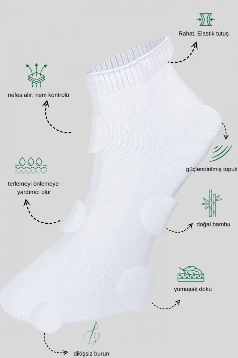 Erkek Bambu Patik Düz Desen (5 Çift) Dikişsiz Çorap