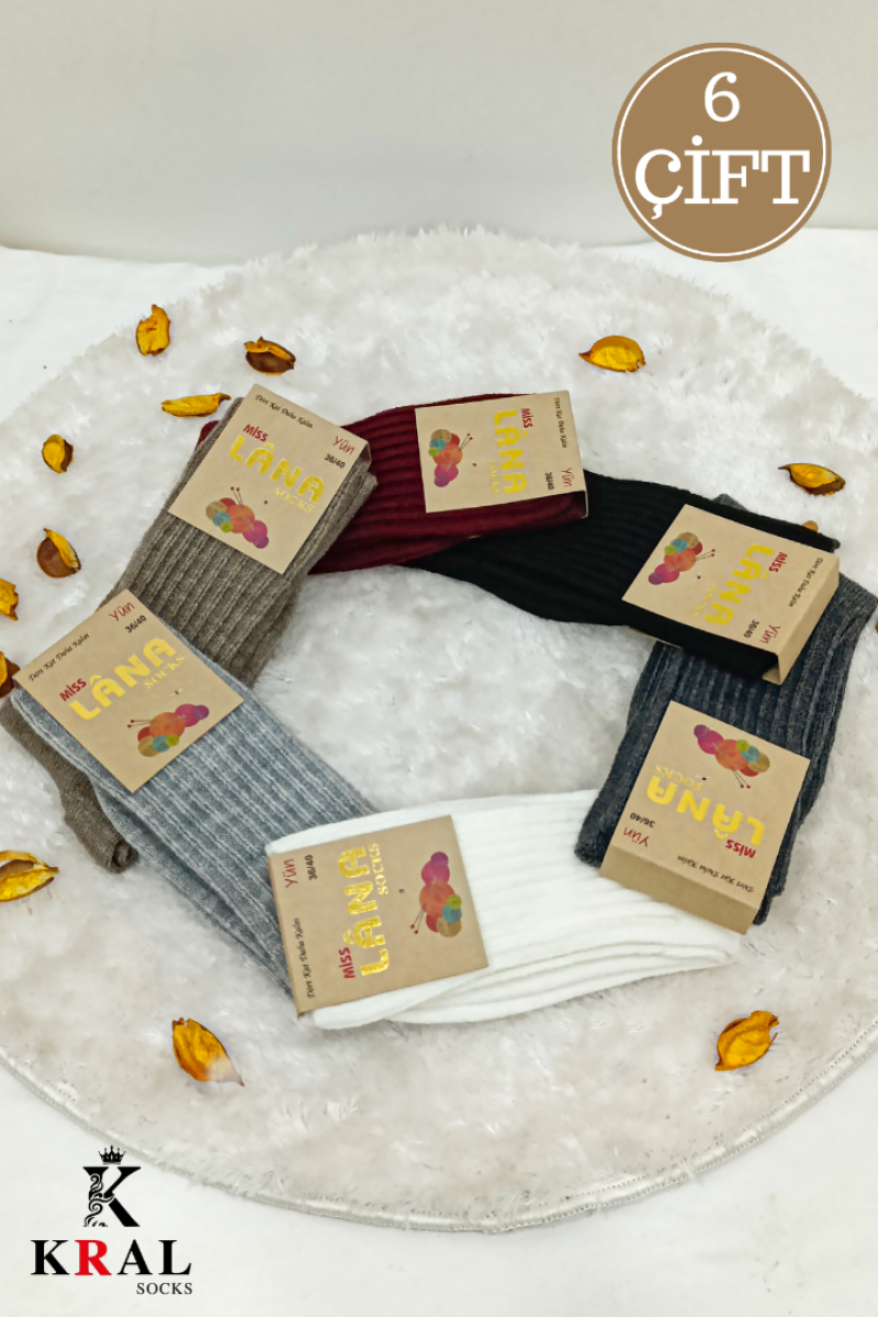 6'lı Kışlık Kadın Yün Çorap Soft Termal (Sıkmayan Lastik) Uyku Çorabı