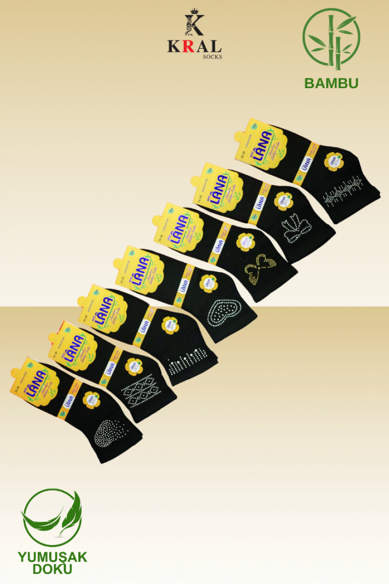 Kadın Bambu Çorap (5 ÇİFT) Renkli Taşlı Patik Kadın Çorap