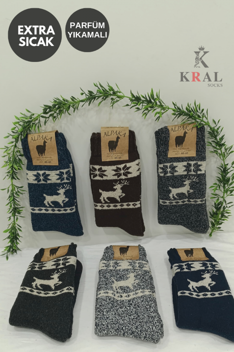Unisex 3'lü Alpaka Yünlü Çorap Termal Kalın Yumuşak Kışlık Bot Çorabı