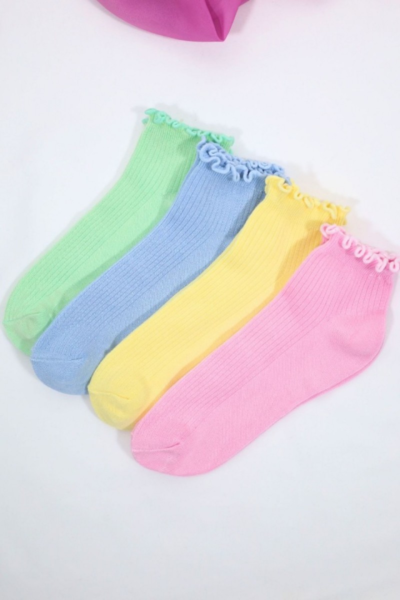 Kadın Bambu Çorap (4 ÇİFT) Renkli Fırfırlı Patik Kadın Çorap Kadın Bambu Çorap (4 ÇİFT) Renkli Fırfırlı Patik Kadın Çorap