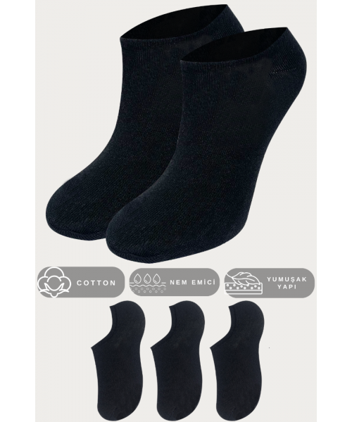 Kadın - Erkek - Unisex Düz Desen (3 ÇİFT) Pamuklu Terletmez Yazlık Görünmez Çorap Seti SİYAH Kadın - Erkek - Unisex Düz Desen (3 ÇİFT) Pamuklu Terletmez Yazlık Görünmez Çorap Seti SİYAH