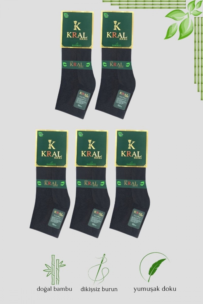 Dikişsiz Lacose Kabartma Desen Erkek Bambu Patik Çorap 5 Çift