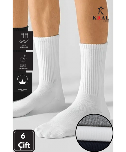 6 Çift Pamuklu Tenis Çorap Dikişsiz Soket Boy Unisex ASORTİ