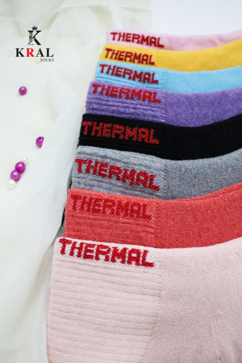 Kadın Çorap 5 Çift Renkli Termal Havlu Kışlık Çorap (ISI EMİCİ)