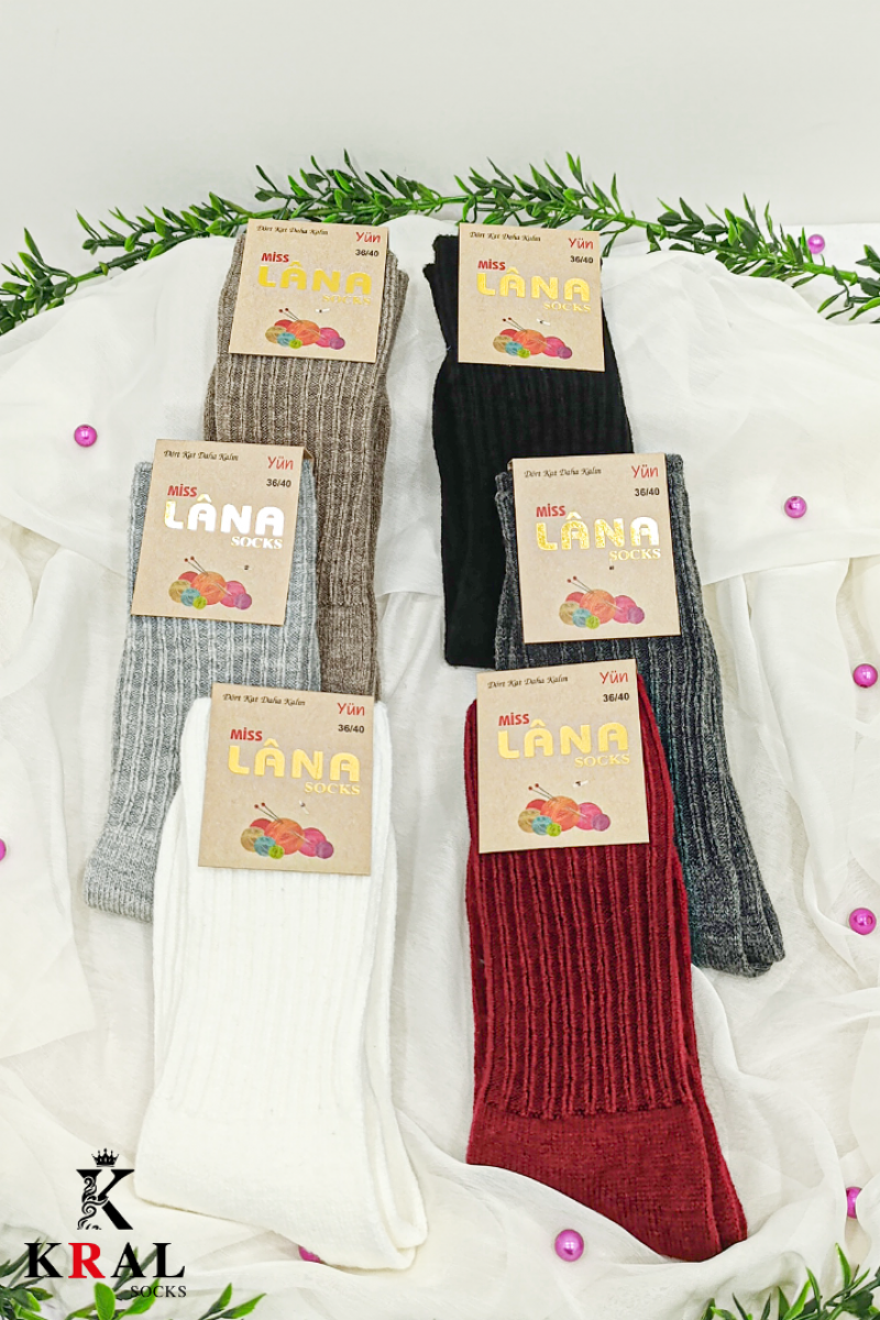 6'lı Kışlık Kadın Yün Çorap Soft Termal (Sıkmayan Lastik) Uyku Çorabı