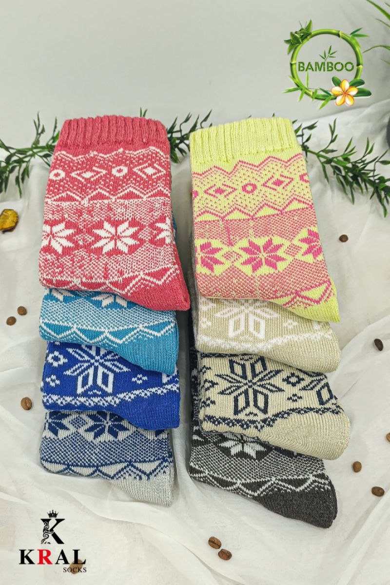 Kadın Havlu 4 Çift Kışlık Yün Çorap (BAMBU YÜN) Ilkbahar Serisi