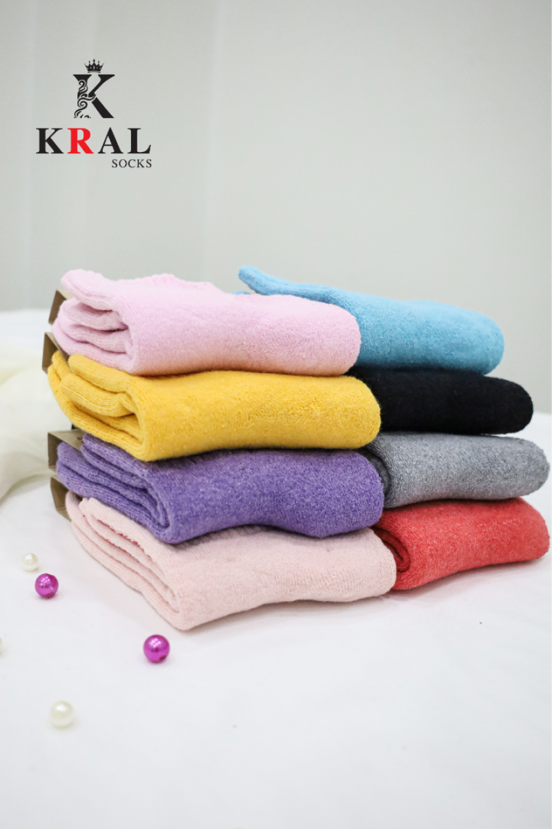 Kadın Çorap 5 Çift Renkli Termal Havlu Kışlık Çorap (ISI EMİCİ)
