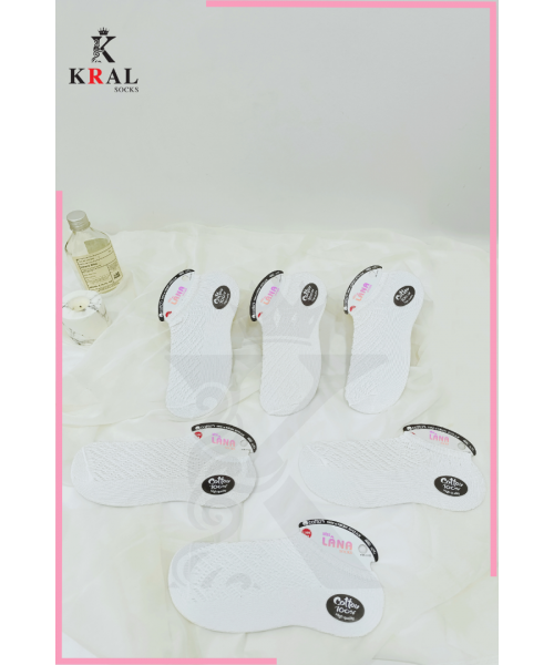  Kadın (6 ÇİFT) Dantel Model Pamuklu Terletmez Görünmez Çorap Seti BEYAZ