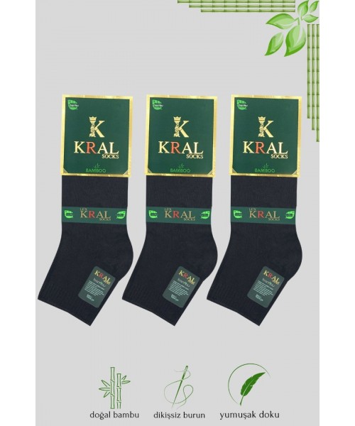Erkek Bambu Patik Düz Desen Dikişsiz Çorap 3 Çift