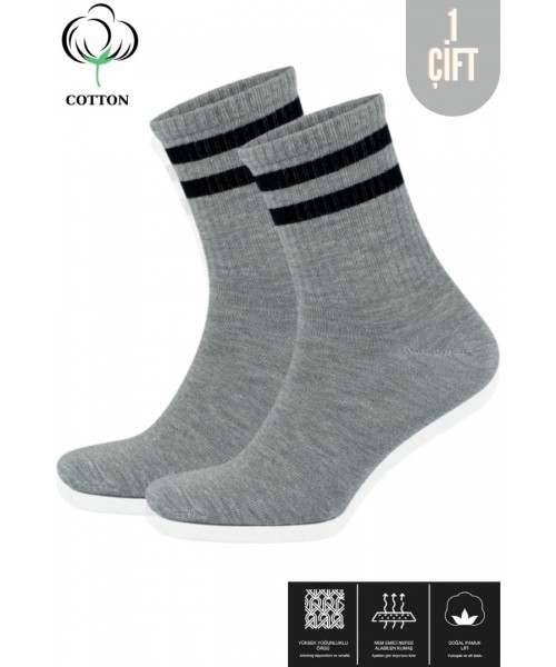 Erkek - Kadın Çizgili Kolej Tenis Çorabı Pamuklu Terletmez Çorap
