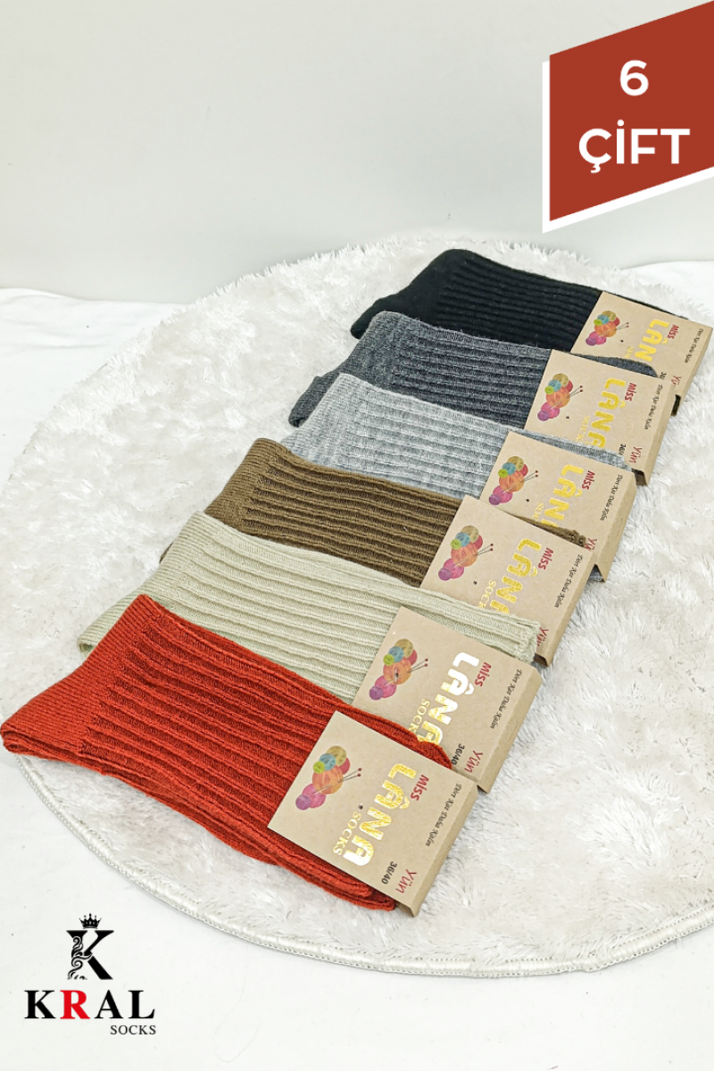 6'lı Kışlık Kadın Yün Çorap Soft Termal (Sıkmayan Lastik) Uyku Çorabı