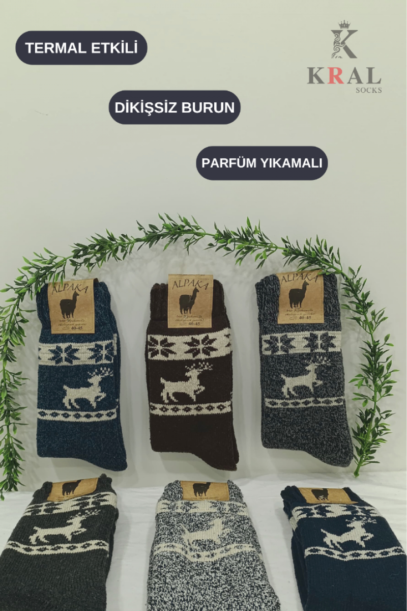 Unisex 3'lü Alpaka Yünlü Çorap Termal Kalın Yumuşak Kışlık Bot Çorabı