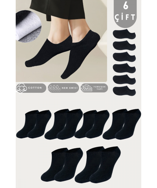Kadın - Erkek - Unisex Düz Desen (6 ÇİFT) Pamuklu Beden Mevsimlik Terletmez Görünmez Çorap