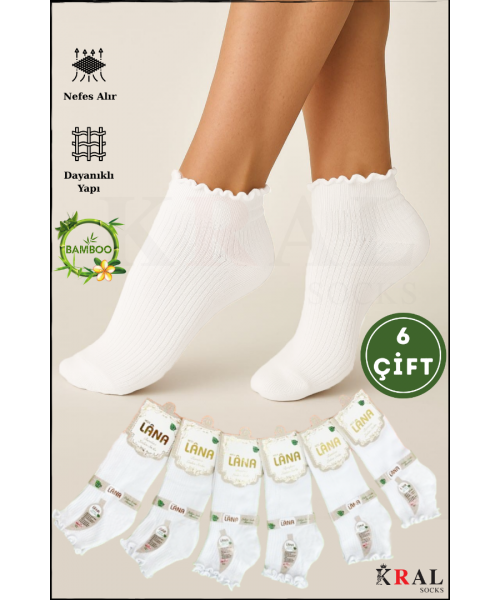 Kadın Bambu Çorap (6 ÇİFT) Fırfırlı Patik Kadın Çorap