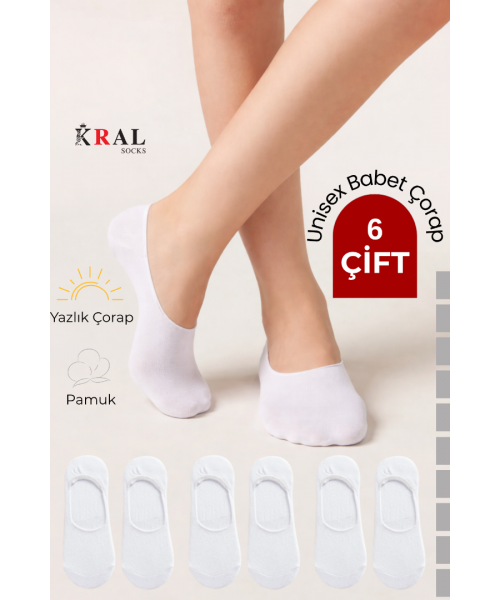 Kadın - Erkek Düz Desen (6 ÇİFT) Pamuklu Terletmez Babet Çorap