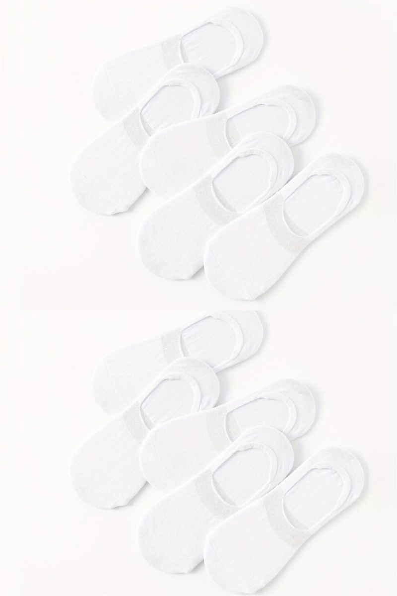 Kadın - Erkek Düz Desen (10'LU PAKET - 10 ÇİFT) Pamuklu Terletmez Babet Çorap BEYAZ