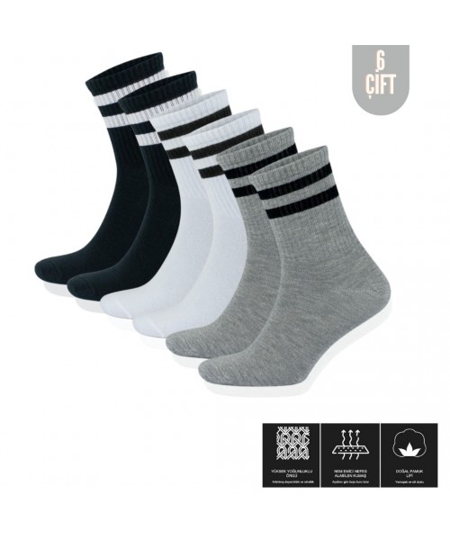 Erkek Kadın (6 ÇİFT) Çizgili Kolej Tenis Çorabı Pamuklu Terletmez Çorap Erkek Kadın (6 ÇİFT) Çizgili Kolej Tenis Çorabı Pamuklu Terletmez Çorap