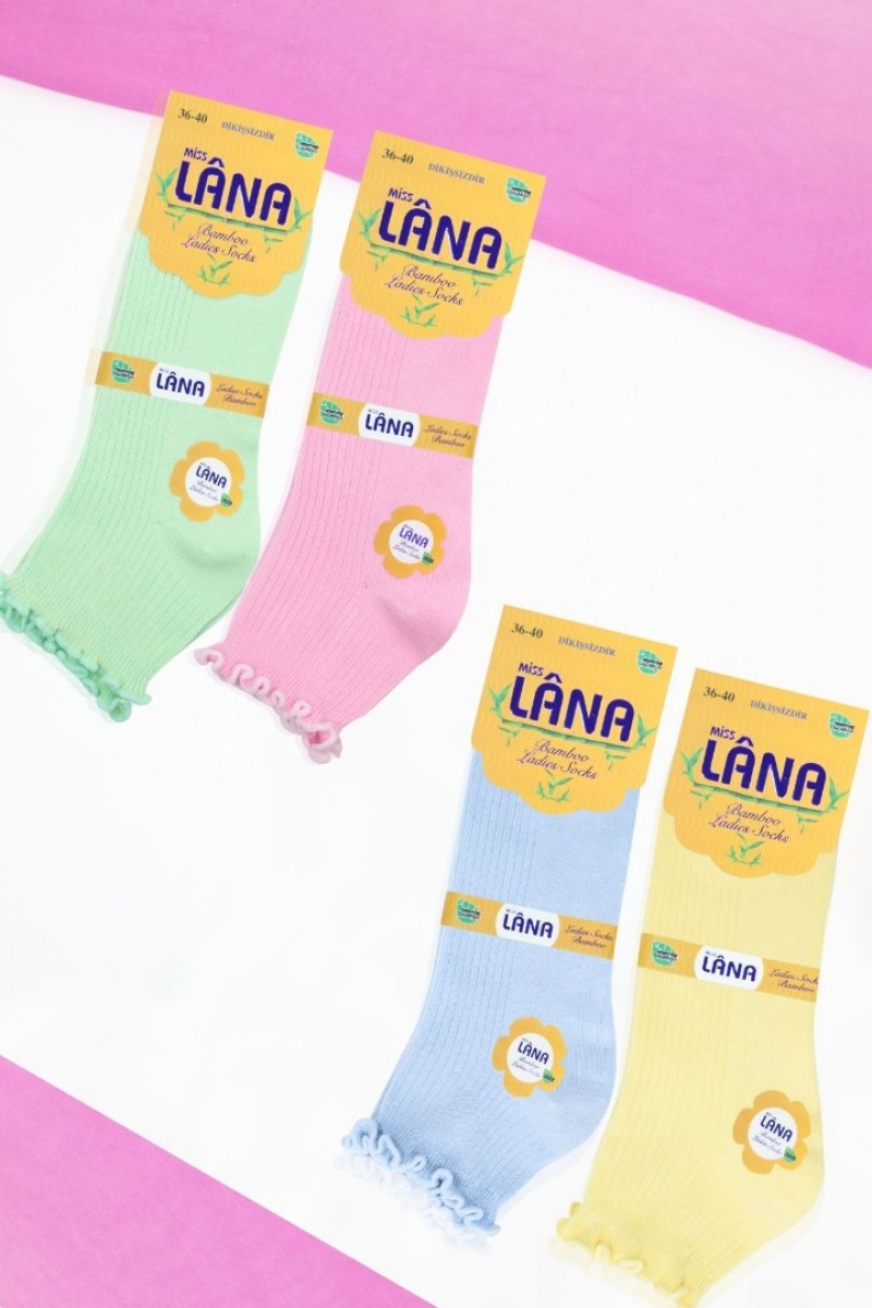 Kadın Bambu Çorap (4 ÇİFT) Renkli Fırfırlı Patik Kadın Çorap Kadın Bambu Çorap (4 ÇİFT) Renkli Fırfırlı Patik Kadın Çorap