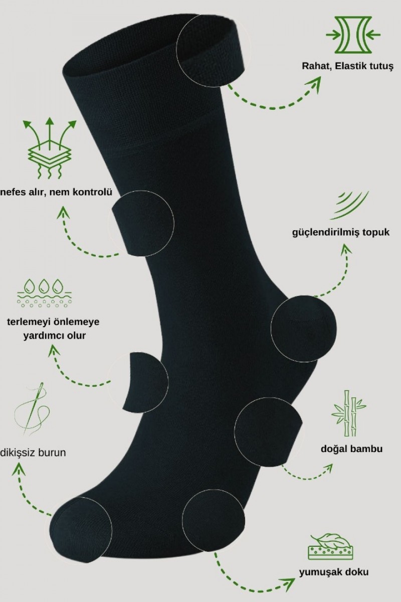 Premium Busines (3 ÇİFT KUTULU) Klasik Uzun Boy Mevsimlik Dikişsiz Erkek Bambu Soket Çorap
