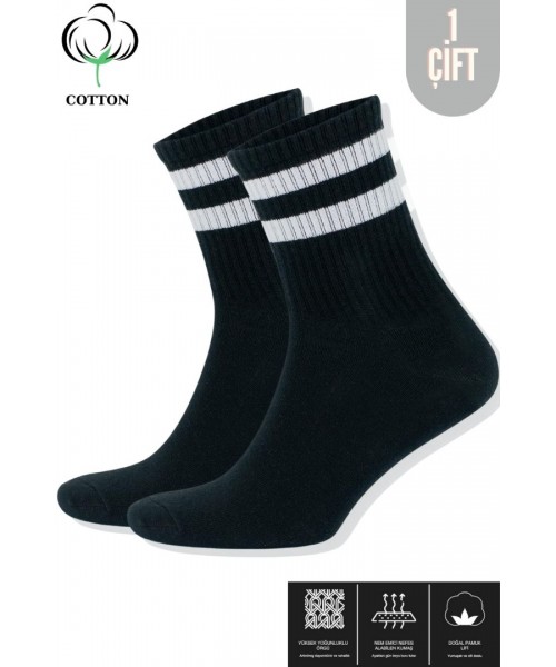 Erkek - Kadın Çizgili Kolej Tenis Çorabı Pamuklu Terletmez Çorap