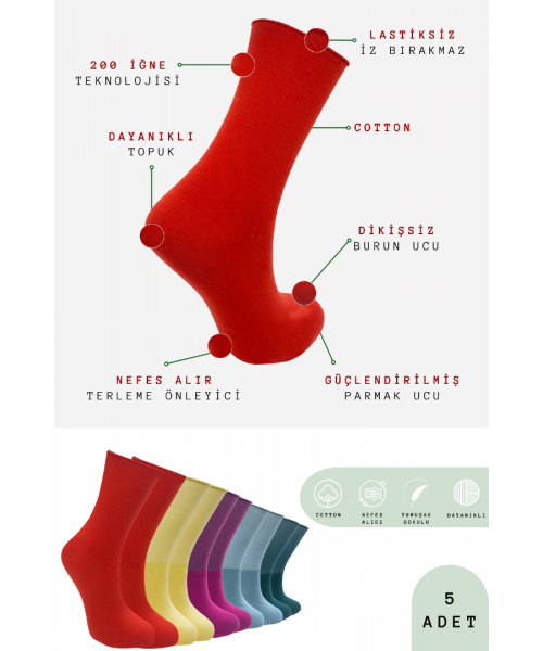 KRAL SOCKS Coton Dikişsiz Lastiksiz Roll-top Yazlık Sıkmayan 5 'li Paket Uzun Kadın Çorap Seti KRAL SOCKS Coton Dikişsiz Lastiksiz Roll-top Yazlık Sıkmayan 5 'li Paket Uzun Kadın Çorap Seti