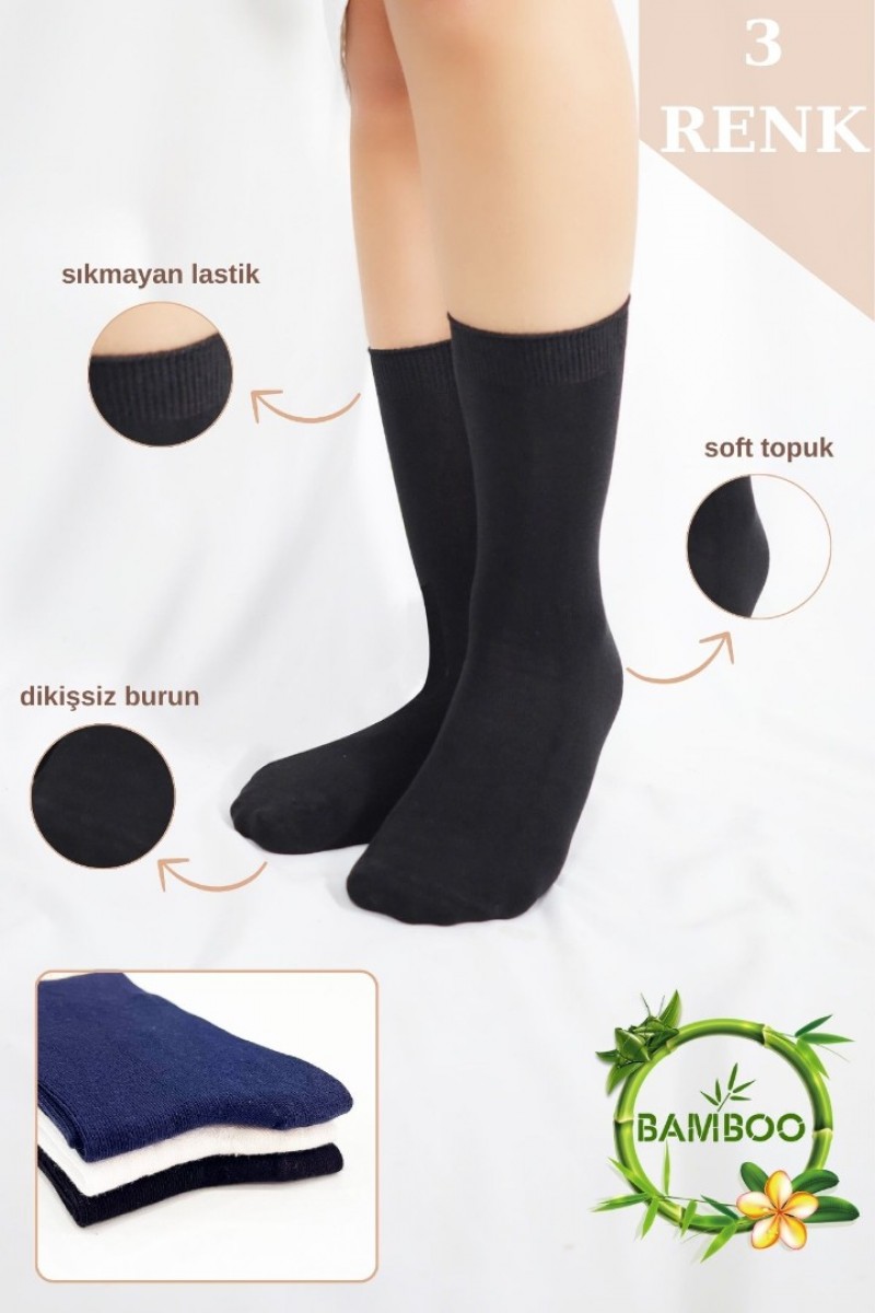 Kadın Çorabı Ter Emici Dikişsiz Extra Soft Model Soket Uzun Bambu Çorap (3 ÇİFT) Asorti Renk Kadın Çorabı Ter Emici Dikişsiz Extra Soft Model Soket Uzun Bambu Çorap (3 ÇİFT) Asorti Renk
