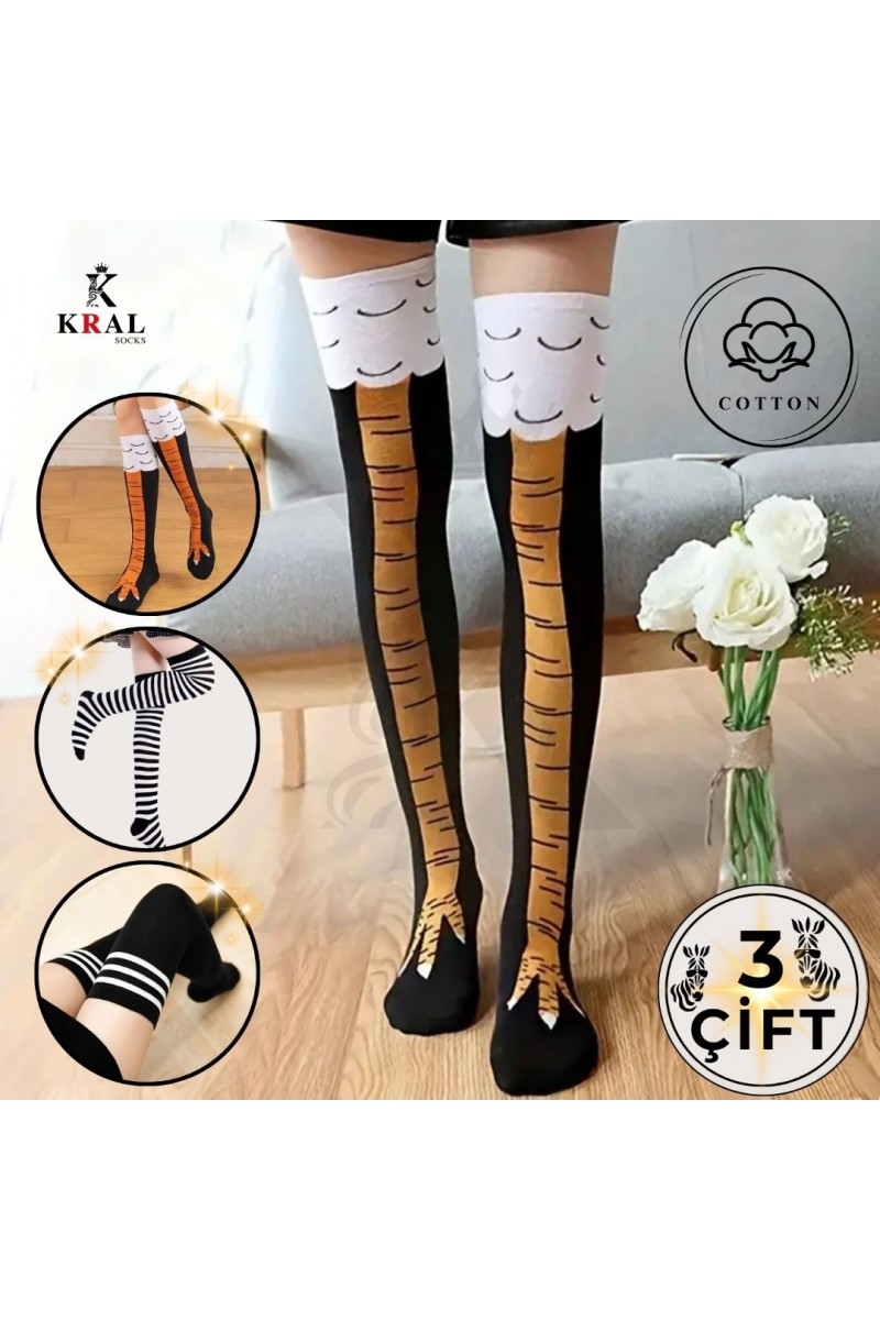 Kadın Dizüstü Çorap (3 Çift) Diz Üstü Zebra - Siyah - Tavuk Bacağı Çorap Kadın Dizüstü Çorap (3 Çift) Diz Üstü Zebra - Siyah - Tavuk Bacağı Çorap