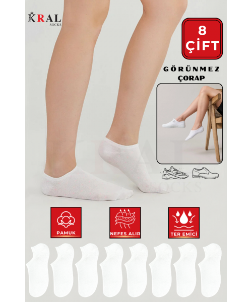 Düz Desen Kadın - Erkek Pamuklu Görünmez Çorap 8 Çift