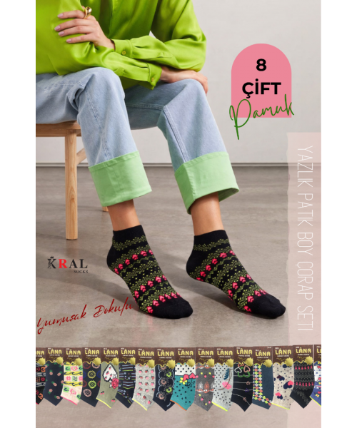 Yazlık Penye - Kadın Patik Çorap 8'li (8 Adet) Parfümlü Desenli